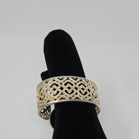 Gold Intricate Heart Design Cuff Bracelet With Crystals - Picture 1 of 4